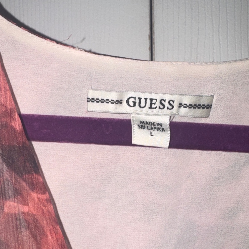 Guess Women's Pink Rosa Floral-Print Flutter-Sleeve Dress Size large - Picture 7 of 7